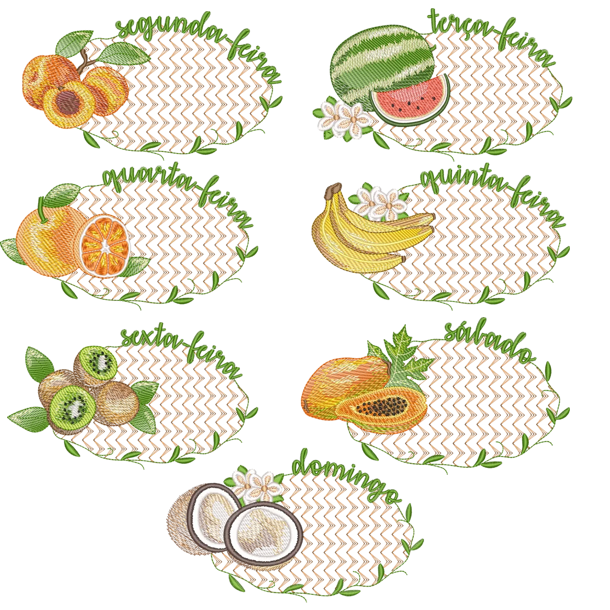 Foto principal da Coleção Pacote de Matrizes Semaninha de Frutas - 7 Matrizes para Bordado - Combo Exclusivo